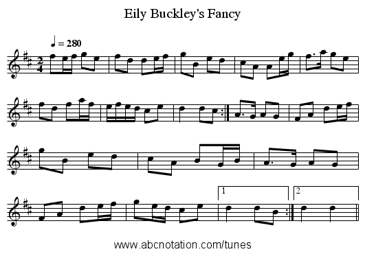 Eily Buckley's Fancy - staff notation