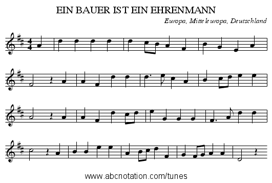 EIN BAUER IST EIN EHRENMANN - staff notation