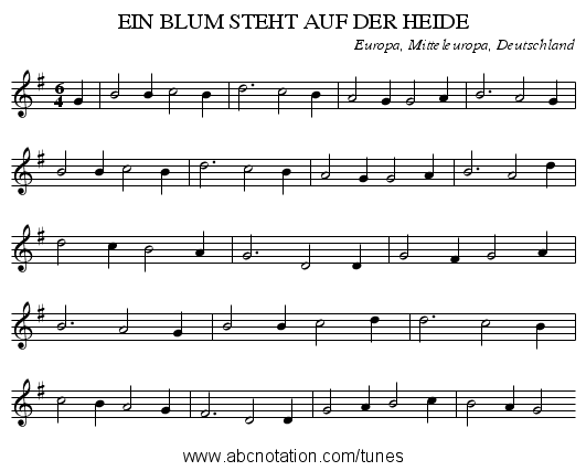 EIN BLUM STEHT AUF DER HEIDE - staff notation