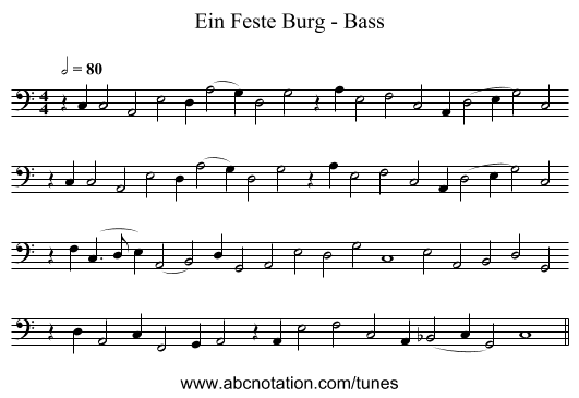 Ein Feste Burg - Bass - staff notation