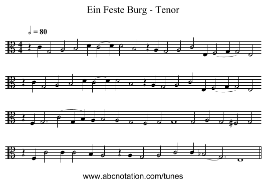 Ein Feste Burg - Tenor - staff notation