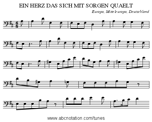 EIN HERZ DAS SICH MIT SORGEN QUAELT - staff notation
