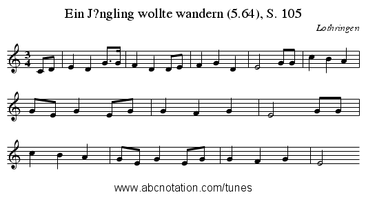 Ein J?ngling wollte wandern (5.64), S. 105 - staff notation
