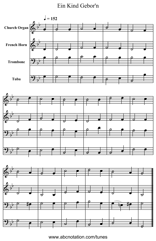 Ein Kind Gebor'n - staff notation
