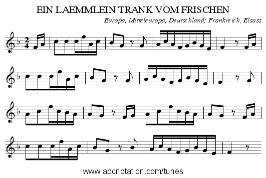 EIN LAEMMLEIN TRANK VOM FRISCHEN - staff notation