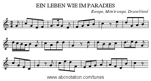 EIN LEBEN WIE IM PARADIES - staff notation