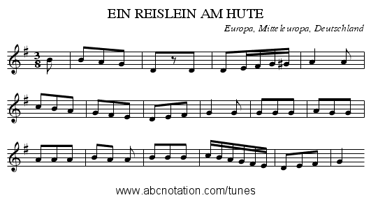 EIN REISLEIN AM HUTE - staff notation