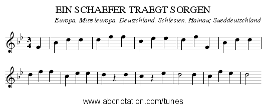 EIN SCHAEFER TRAEGT SORGEN - staff notation