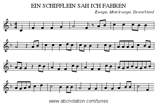 EIN SCHIFFLEIN SAH ICH FAHREN - staff notation