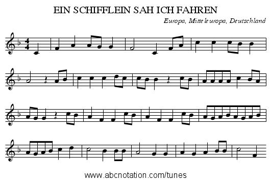 EIN SCHIFFLEIN SAH ICH FAHREN - staff notation