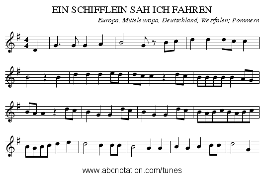 EIN SCHIFFLEIN SAH ICH FAHREN - staff notation