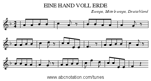 EINE HAND VOLL ERDE - staff notation