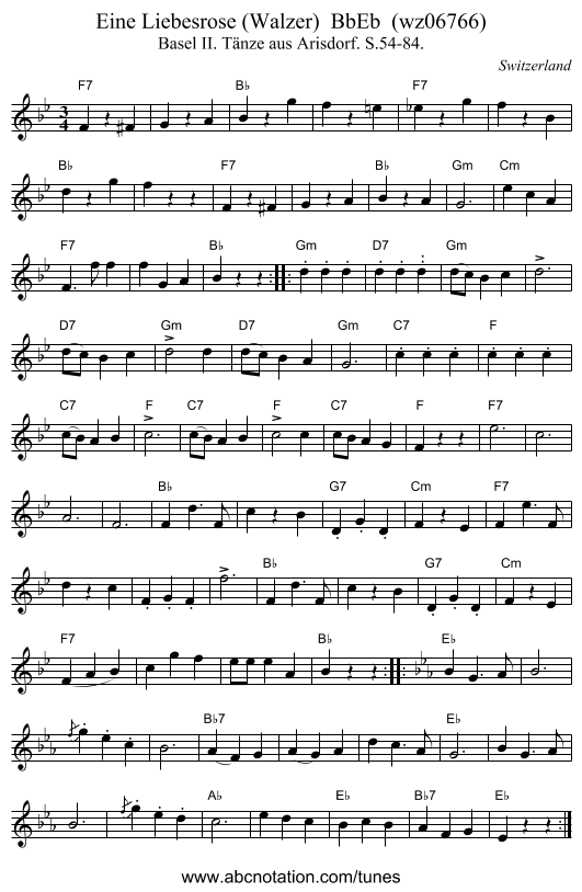Eine Liebesrose (Walzer)  BbEb  (wz06766) - staff notation