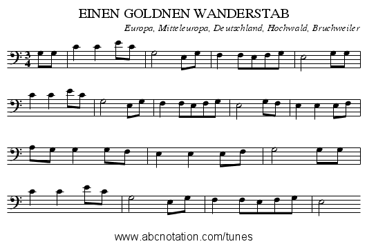 EINEN GOLDNEN WANDERSTAB - staff notation