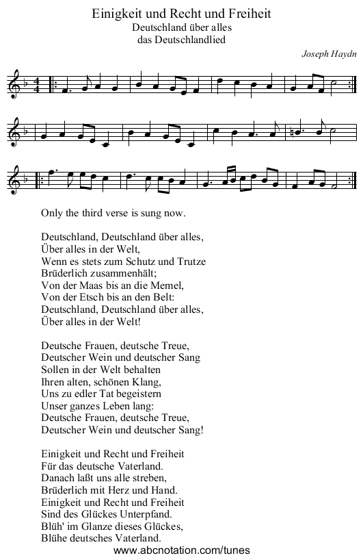 Einigkeit und Recht und Freiheit - staff notation