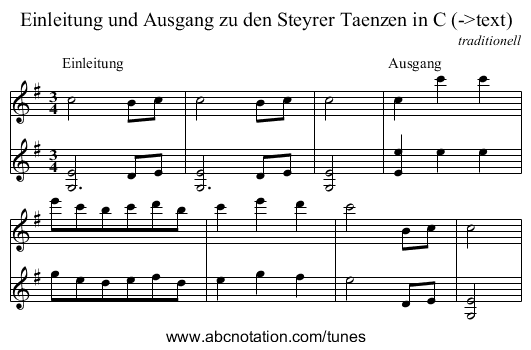Einleitung und Ausgang zu den Steyrer Taenzen in C (->text) - staff notation