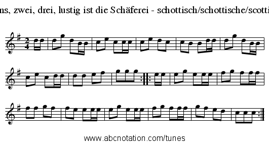 Eins, zwei, drei, lustig ist die Schäferei - schottisch/schottische/scottish - staff notation