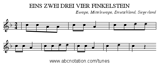 EINS ZWEI DREI VIER FINKELSTEIN - staff notation