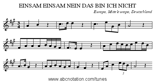 EINSAM EINSAM NEIN DAS BIN ICH NICHT - staff notation