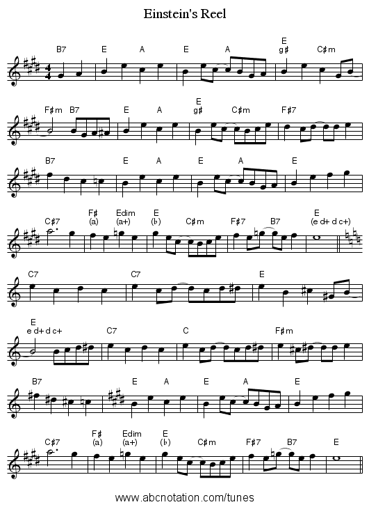 Einstein's Reel - staff notation