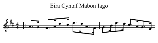 Eira Cyntaf Mabon Iago - staff notation