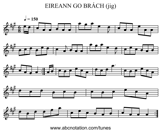 EIREANN GO BRÁCH (jig) - staff notation