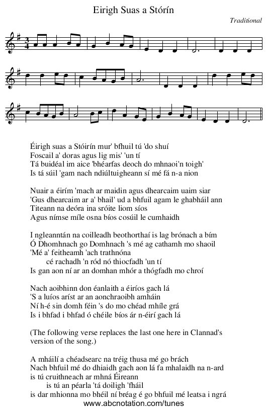 Eirigh Suas a Stórín - staff notation