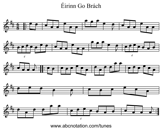 Éirinn Go Brách - staff notation