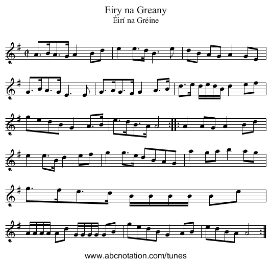 Eiry na Greany - staff notation