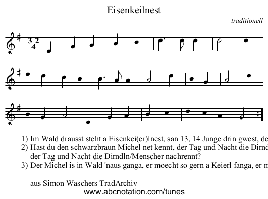 Eisenkeilnest - staff notation