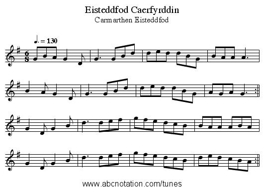 Eisteddfod Caerfyrddin - staff notation