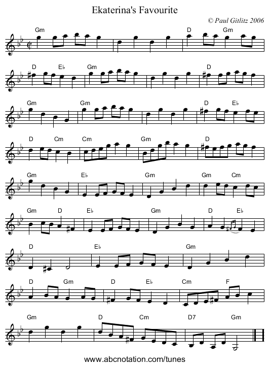 Ekaterina's Favourite - staff notation