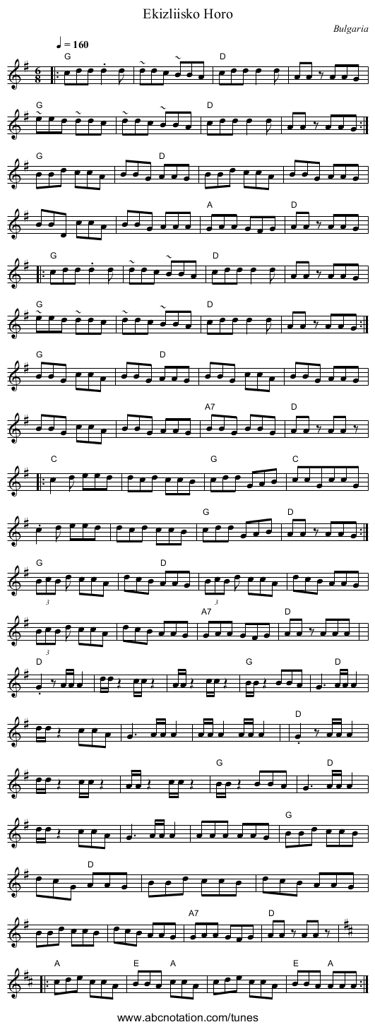 Ekizliisko Horo - staff notation