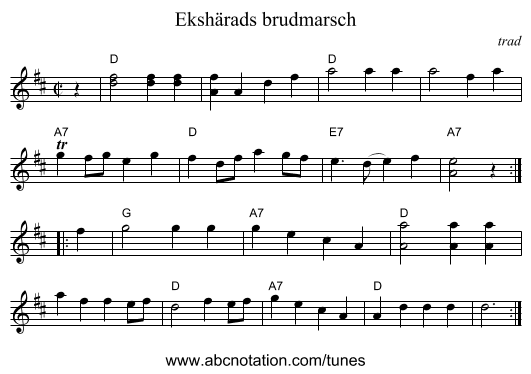 Ekshärads brudmarsch - staff notation
