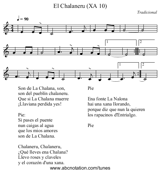 El Chalaneru (XA 10) - staff notation