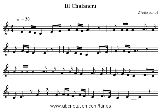 El Chalaneru - staff notation