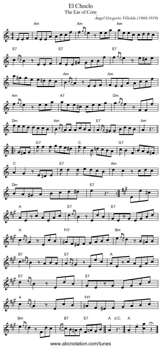 El Choclo - staff notation