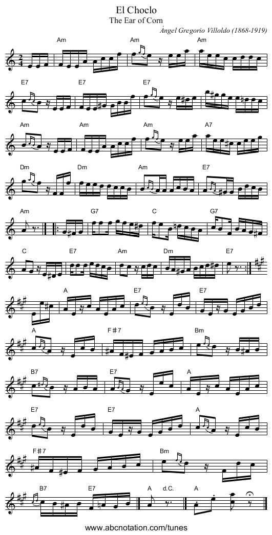 El Choclo - staff notation