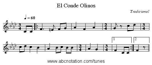 El Conde Olinos - staff notation
