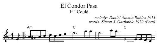 El Condor Pasa - staff notation