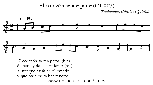 El corazón se me parte (CT 067) - staff notation