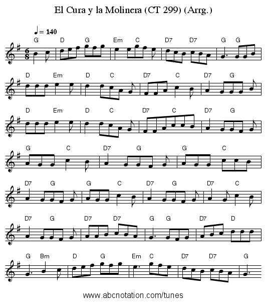 El Cura y la Molinera (CT 299) (Arrg.) - staff notation