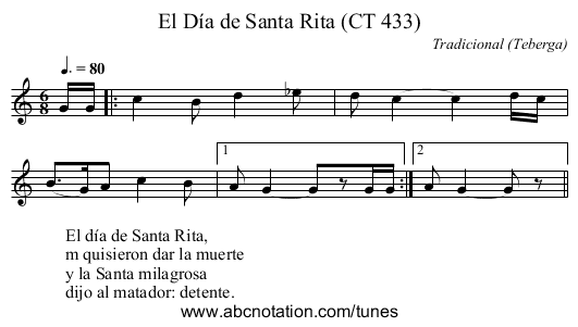 El Día de Santa Rita (CT 433) - staff notation