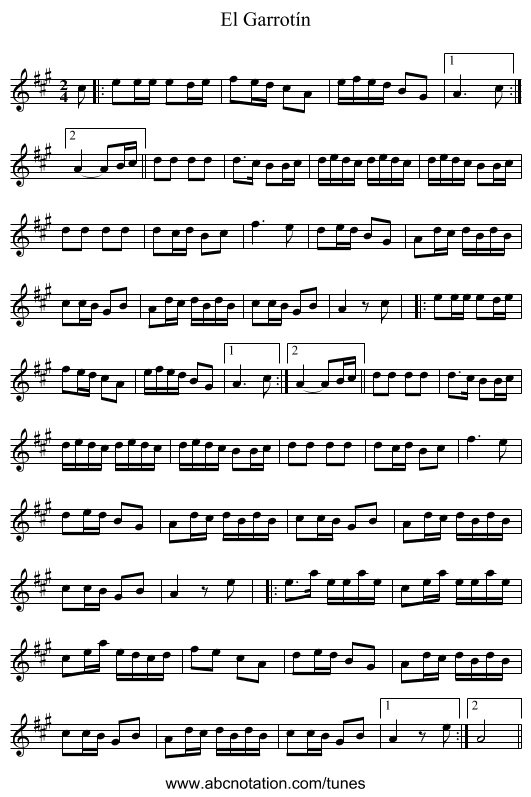 El Garrotín - staff notation