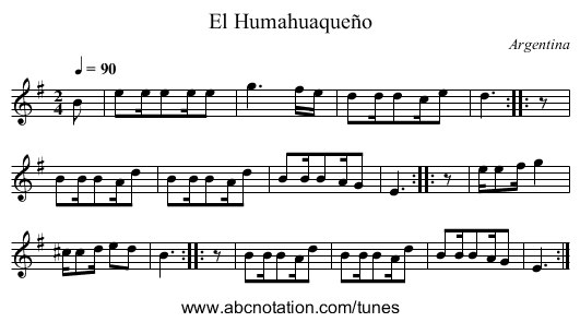 El Humahuaque&ntilde;o - staff notation