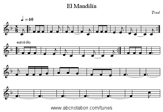 El Mandilín - staff notation
