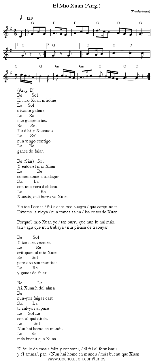 El Mio Xuan (Arrg.) - staff notation