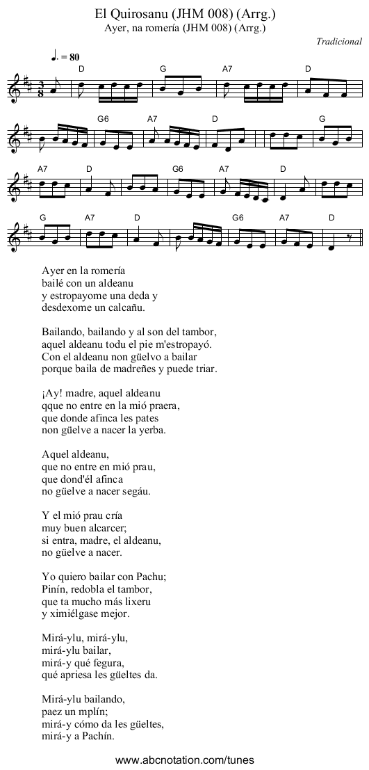 El Quirosanu (JHM 008) (Arrg.) - staff notation