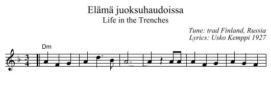 El&auml;m&auml; juoksuhaudoissa - staff notation