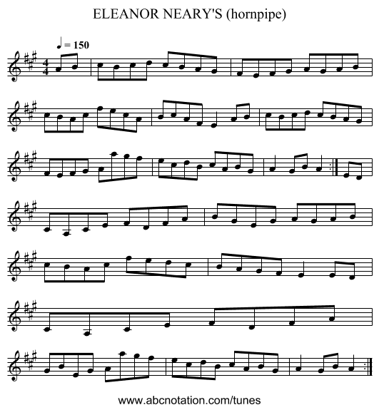 ELEANOR NEARY'S (hornpipe) - staff notation